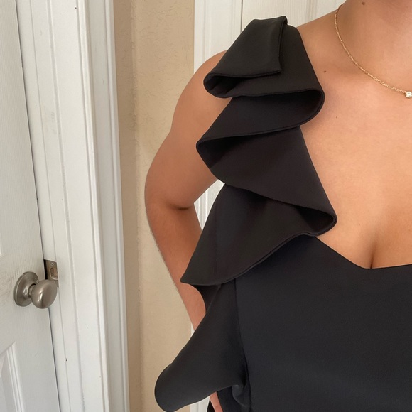 Black Shelli Segal Laundry Off the Shoulder Slit Gown, sz 4 - Picture 3 of 3